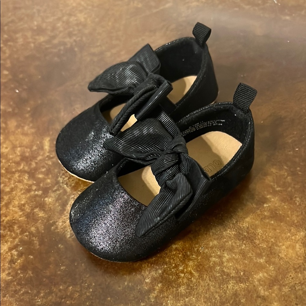 Black Baby Walker Shoes with Bow